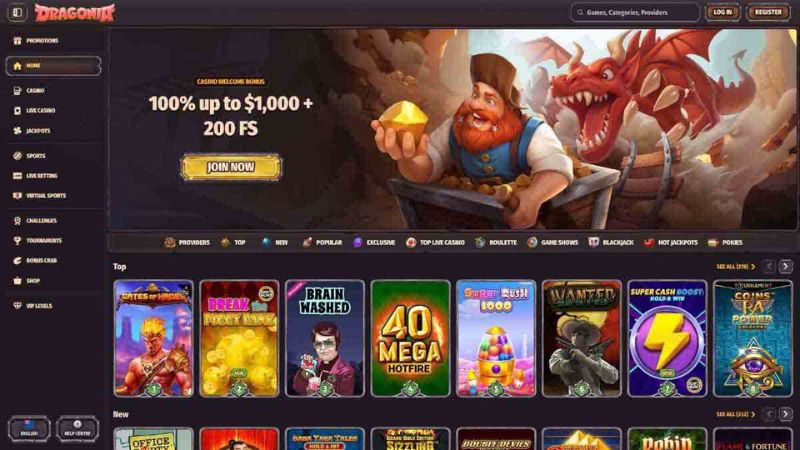 Dragonia Casino screenshot showing game lobby for NZ players